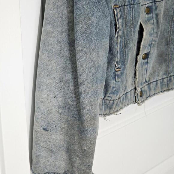 VTG Key Wool Blanket Lined Distressed Denim Jacket Corduroy Mens Size Medium - Picture 2 of 15
